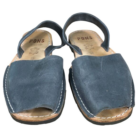 PONS Avarcas Menorca Spain Sandals Blue Leather Peep Toe Slingback Women’s 10 - Picture 5 of 8